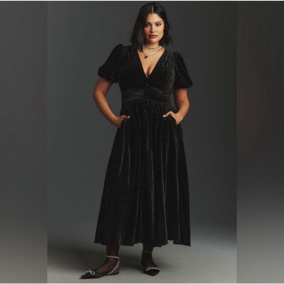Anthropologie The Katerina Lurex Button-Front Dress Velvet Edition 18W - Picture 1 of 5